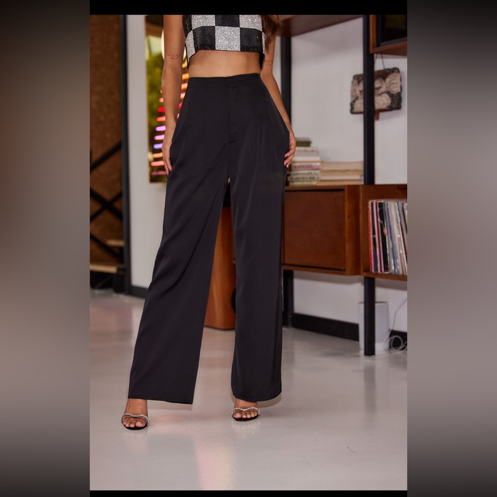 NWT 12th Tribe Halley Black Satin Trousers
